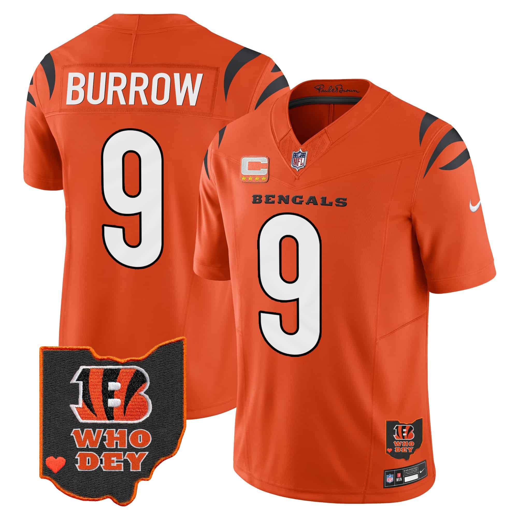 Men Cincinnati Bengals #9 Burrow Orange 2024 Nike Patch Vapor Limited NFL Jersey->indianapolis colts->NFL Jersey